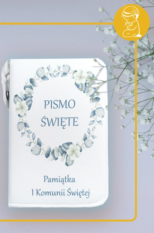 Okładka na Biblię Pamiątka I Komunii Świętej z motywem modlitwy