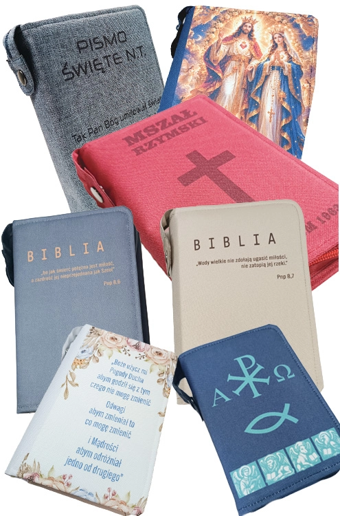 Przykładowe personalizowane okładki na Biblię na zamówienie - różne kolory i wzory do wyboru