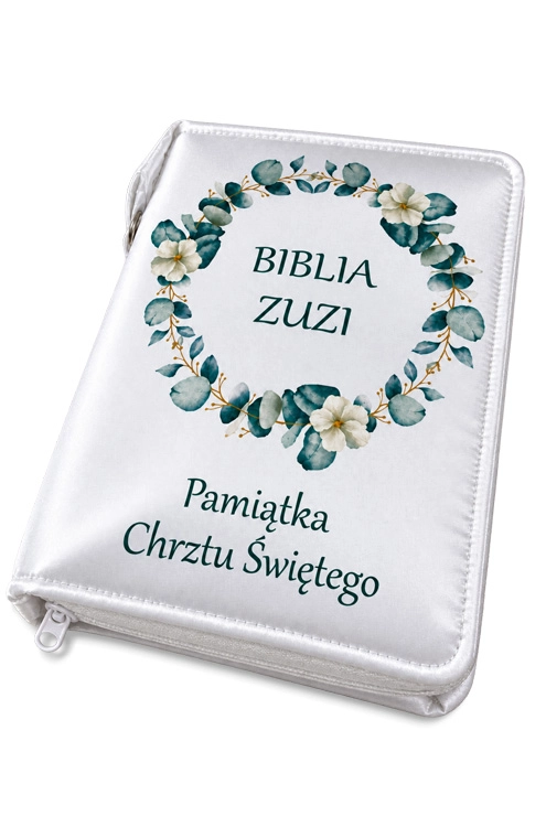 Biała wodoodporna okładka na Biblię z zamkiem, widok z boku